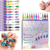 KBBYT 12-color nail art pens set showing vibrant colors for versatile DIY designs.