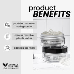 Kenra Clear Paste 20 textured-style closeup highlights fibrous, pliable texture for versatile looks.