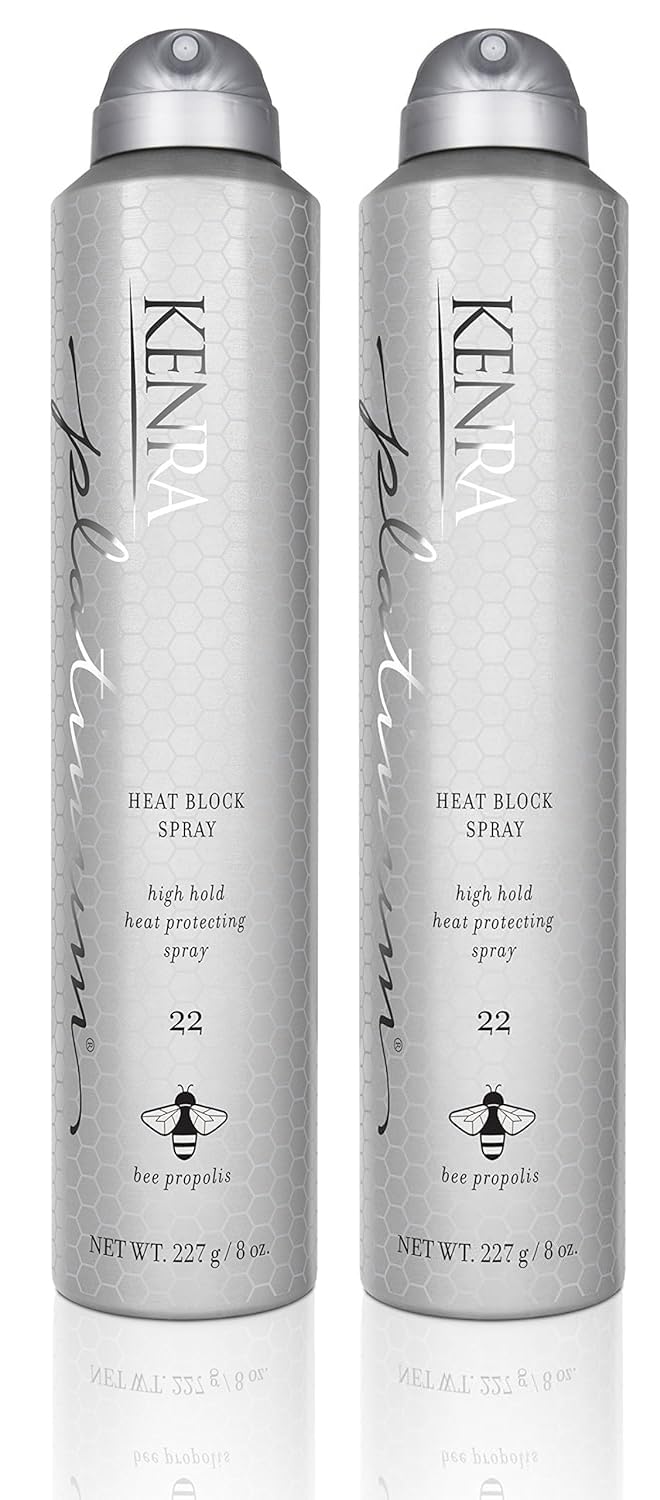 Kenra Platinum Heat Block Spray 22 bottle close-up showing bee propolis protection