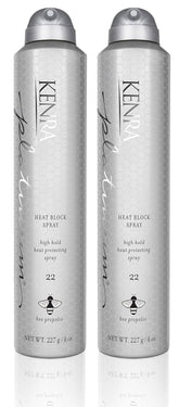 Kenra Platinum Heat Block Spray 22 bottle close-up showing bee propolis protection