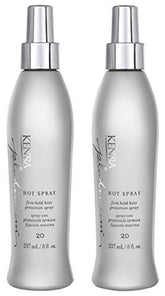 Kenra Platinum Hot Spray bottle demonstrating heat protection and vibrant shine.