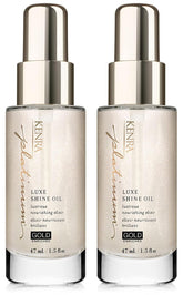 Kenra Platinum Luxe Shine Oil bottle glowing with gold-enriched shine
