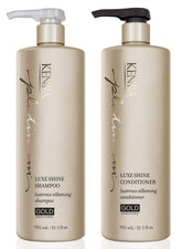 Kenra Platinum Luxe Shine Shampoo bottle with gold accents for silky, radiant hair.