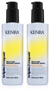 Kenra Triple Repair serum bottle being poured to illustrate bond repair and split-end sealing