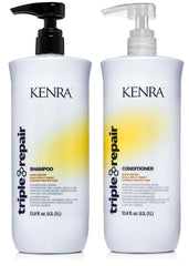 Kenra Triple Repair shampoo bottle highlights bond repair for damaged hair.