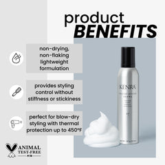 Kenra Volume Mousse Extra 17 bottle side view with compact packaging.