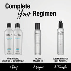 Kenra Volume Spray 25 hair application demonstrates non-flaking, all-day hold in action.