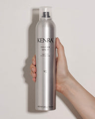 Kenra Volume Spray 25 spray action highlights quick-dry, flake-free finish