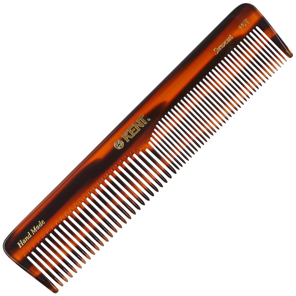 Kent 16T tortoise comb with fine teeth for precise styling and detangling.