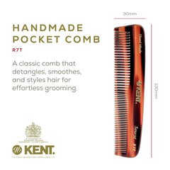 Kent R7T pocket comb teeth close-up shows smooth edges for snag-free grooming.