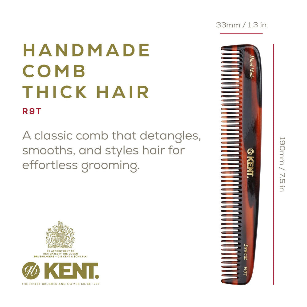 Kent R9T handmade cellulose acetate for flexible, durable daily grooming.