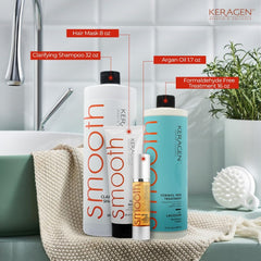 Keragen smoothing kit clarifying shampoo bottle ready to purify and prep hair