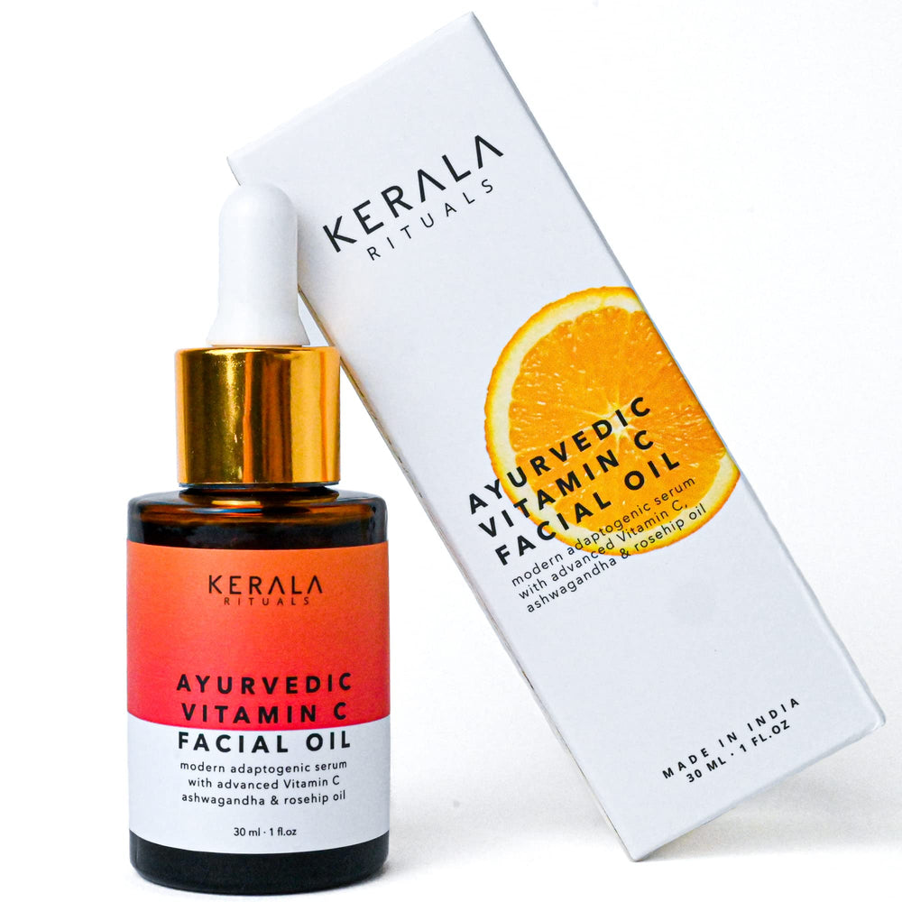 Kerala Rituals Vitamin C Face Oil bottle showing hydrating glow for daily use