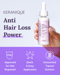 Keranique 2% minoxidil applicator in hand ready for daily hair regrowth use.
