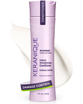 Keranique Damage Control Conditioner bottle highlighting keratin protection for dry hair.