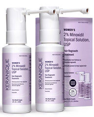 Keranique minoxidil spray with precision applicator delivering targeted scalp treatment.