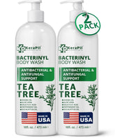 KERAPIL Bacterinyl Tea Tree Oil Body Wash bottle pour view for daily cleansing.