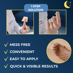 Kerasal Nighttime Renewal patch on nail demonstrates discreet wear.
