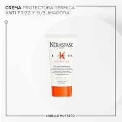 Kérastase Nutritive leave-in cream bottle illustrating heat protection and frizz control.