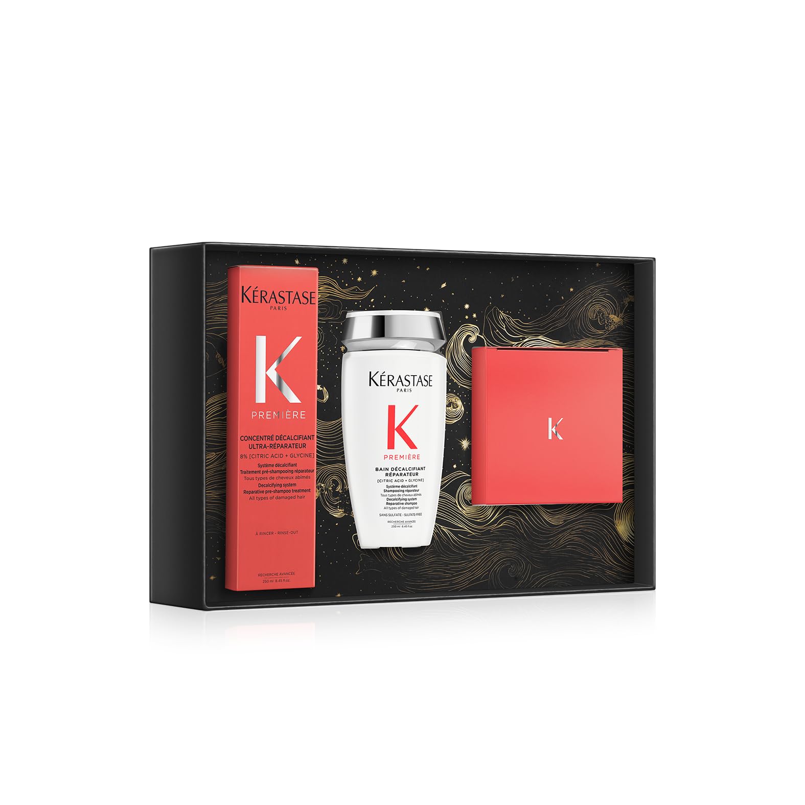 KÉRASTASE Premiere pre-shampoo bottle ready for treatment, helps prepare hair and remove buildup.