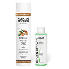 KERATIN RESEARCH Brazilian Keratin treatment bottle delivering smooth, frizz-free styling.