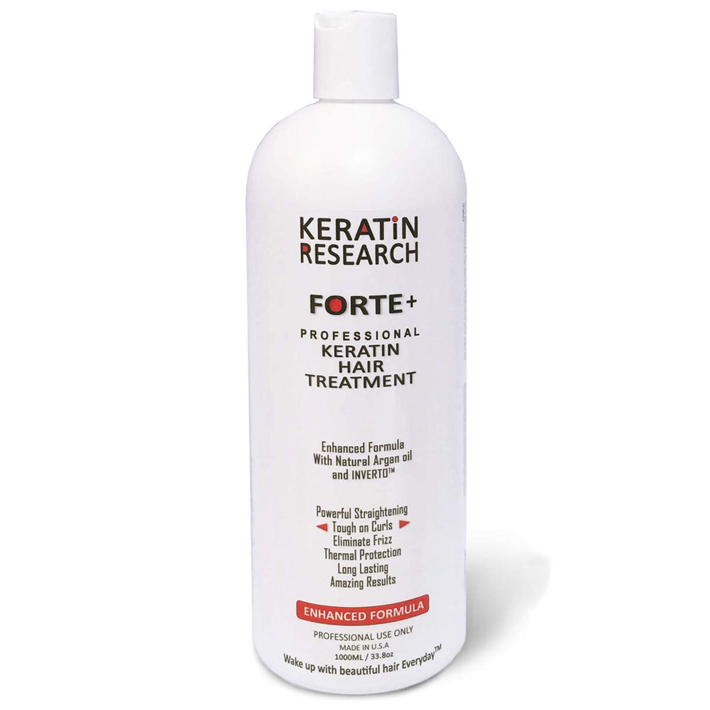 Keratin Forte by Keratin Research bottle with argan oil for smoothing shine.