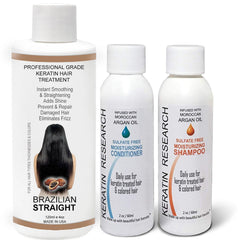 KERATIN RESEARCH Real Brazilian Straight bottle offers salon-grade smoothness and lasting straightening.