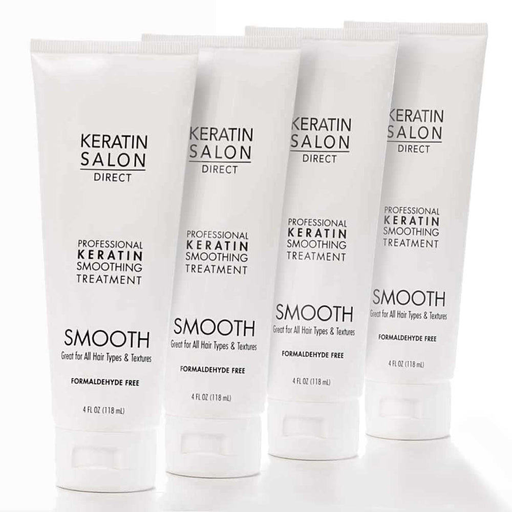 Keratin Salon Direct hair treatment bottle showing frizz-control formula for salon-grade results