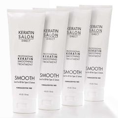 Keratin Salon Direct hair treatment bottle showing frizz-control formula for salon-grade results