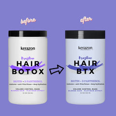 Before and after image highlighting platinum-toned hair after Kerazon BTX