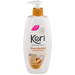 Keri nourishing shea butter lotion bottle in a four-pack, delivering long-lasting hydration for dry skin.