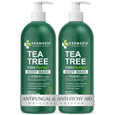 KESMEDIK Tea Tree Body Wash bottle provides a refreshing cleanse for balanced skin.