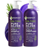 KESMEDIK Tea Tree Purple Shampoo bottle demonstrating toning for cooler blonde tones.