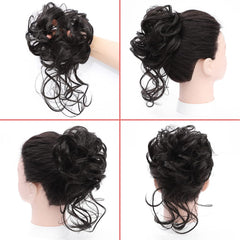 KETHBE curly bun scrunchie closeup shows fluffy texture for versatile styling options.