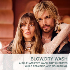 KEVIN.MURPHY BLOW.DRY WASH pour demonstrates easy, even distribution for quick styling prep.