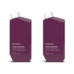 KEVIN.MURPHY YOUNG.AGAIN.WASH bottle close-up highlighting moisturizing formula.