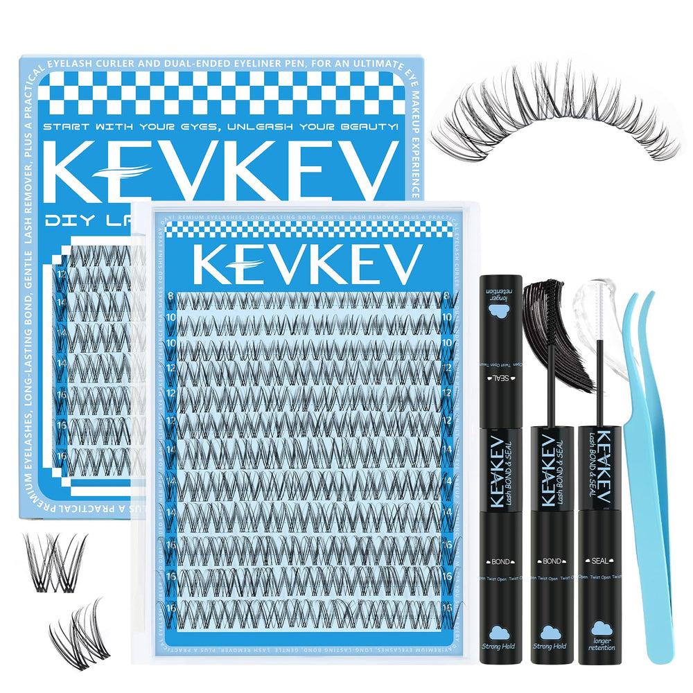 KevKev Wispy Lash Clusters Kit with clear band for a natural look.