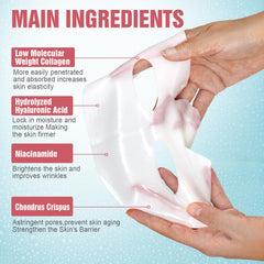 Kewhunt Deep Collagen Mask sheet close-up reveals hydrogel texture.