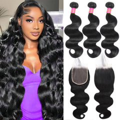 GKGW 12A body wave bundles with closure 22-inch packshot showcasing natural fullness.