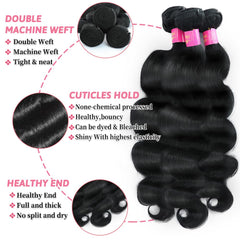 GKGW body wave bundles with closure close-up on weft highlights durability.