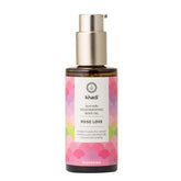 KHADI Rose Love regenerating oil bottle on display, hydrating skin