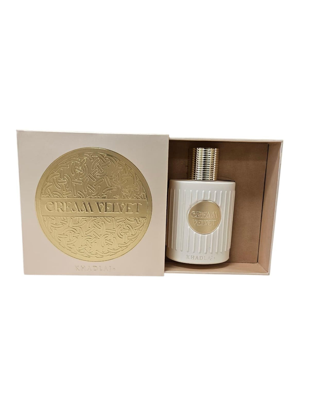 KHADLAJ PERFUMES Cream Velvet bottle front view for lasting gourmand charm.