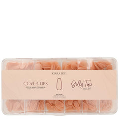 Kiara Sky Cover Up Gelly Tips in coffin short, natural base ready for nail art.