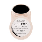 KIARA SKY Pitch Black gel paint pod close-up bottle showing rich saturation for bold nail art.