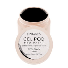 KIARA SKY Pitch Black gel paint pod close-up bottle showing rich saturation for bold nail art.