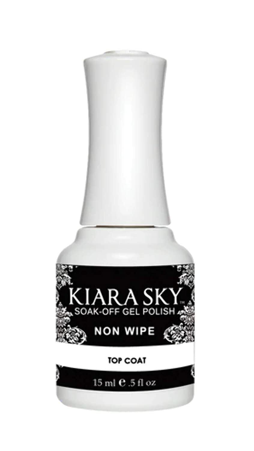 Kiara Sky top coat bottle demonstrates quick cure and lasting gloss
