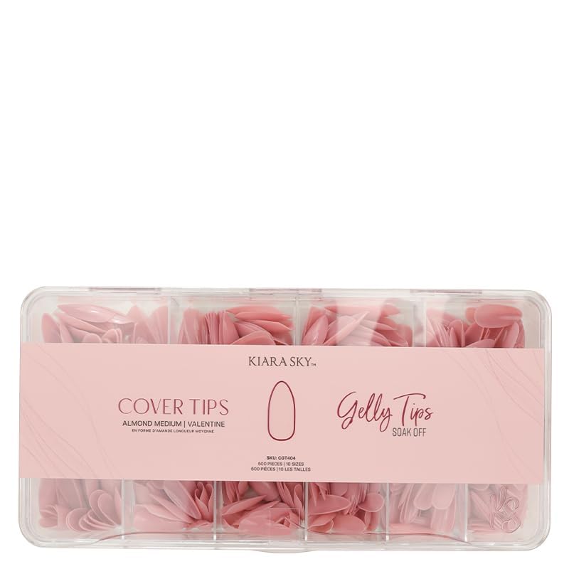 Kiara Sky Valentine almond medium cover gel tips bottle for natural-looking extensions