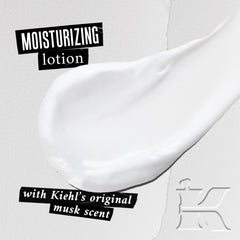 Kiehl's Original Musk lotion cream swirl demonstrates fast absorption on damp skin.
