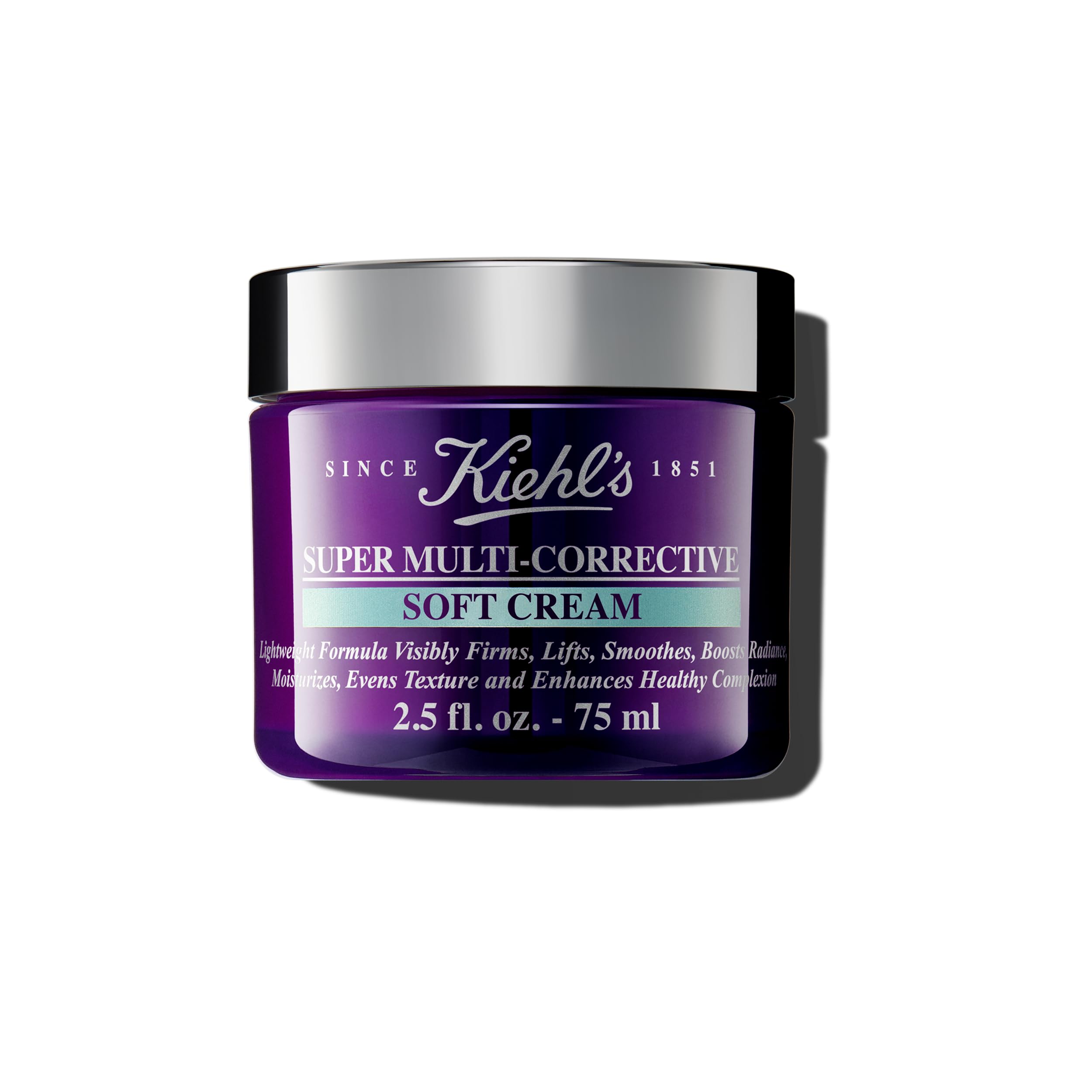 Kiehl's Super Multi-Corrective Soft Cream bottle close-up for firming and smoothing.