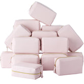 Kigeli light pink preppy makeup bag front view, stylish storage for cosmetics
